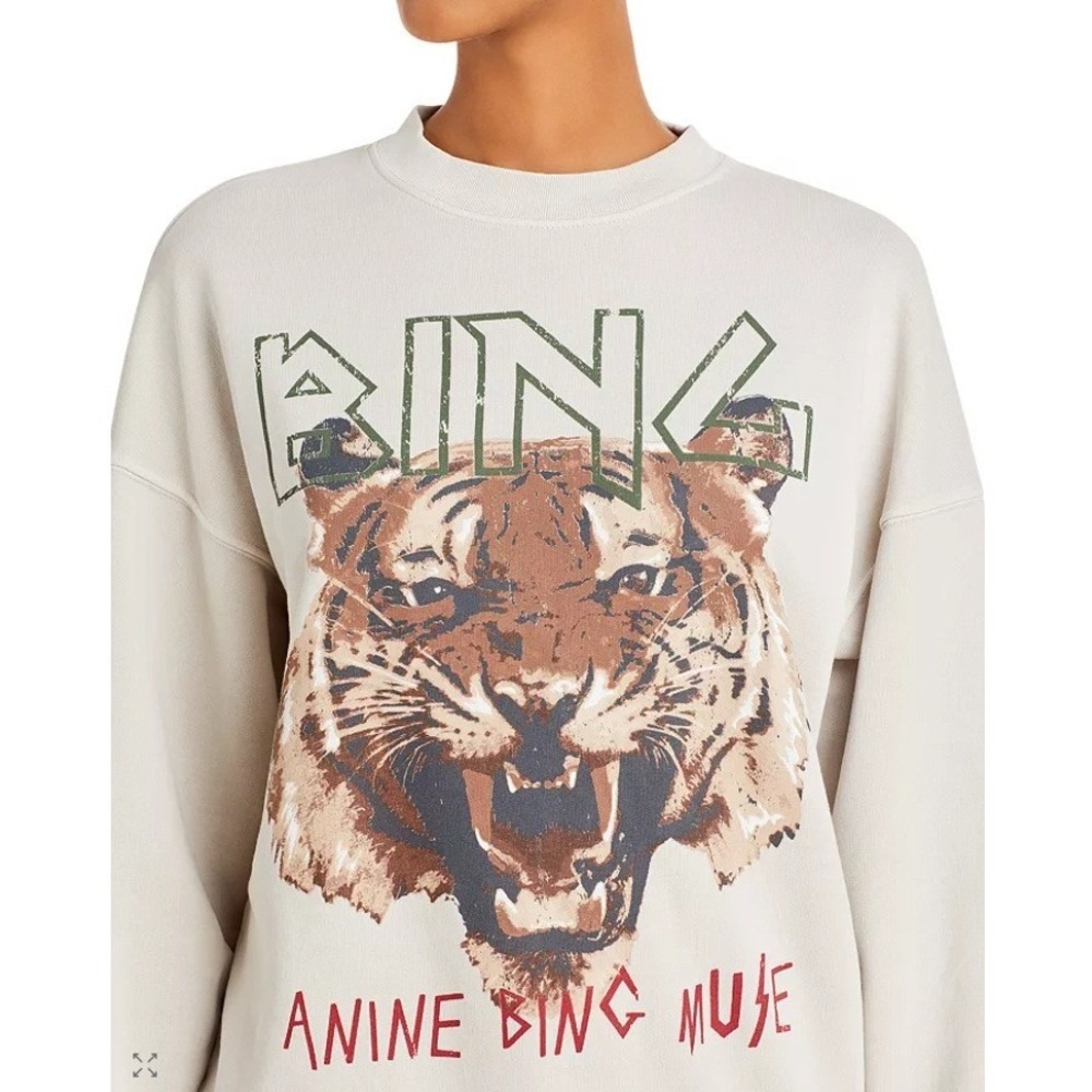 Anine Bing Tiger Graphic Sweatshirt Womens XS Grey Organic Cotton Crewneck Muse